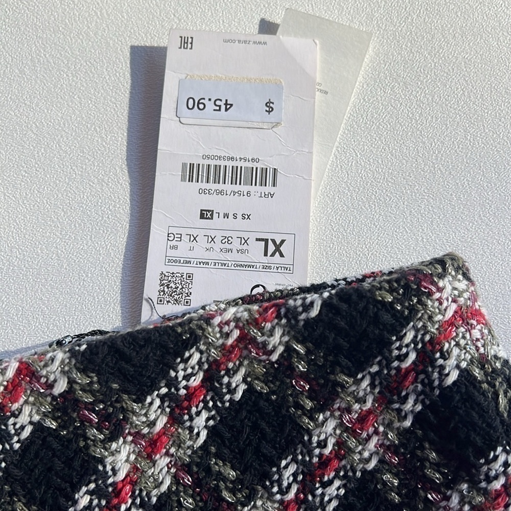Zara Skirt‎ tweed black/red plaid holiday mini classic Christmas traditional XL - Picture 7 of 11